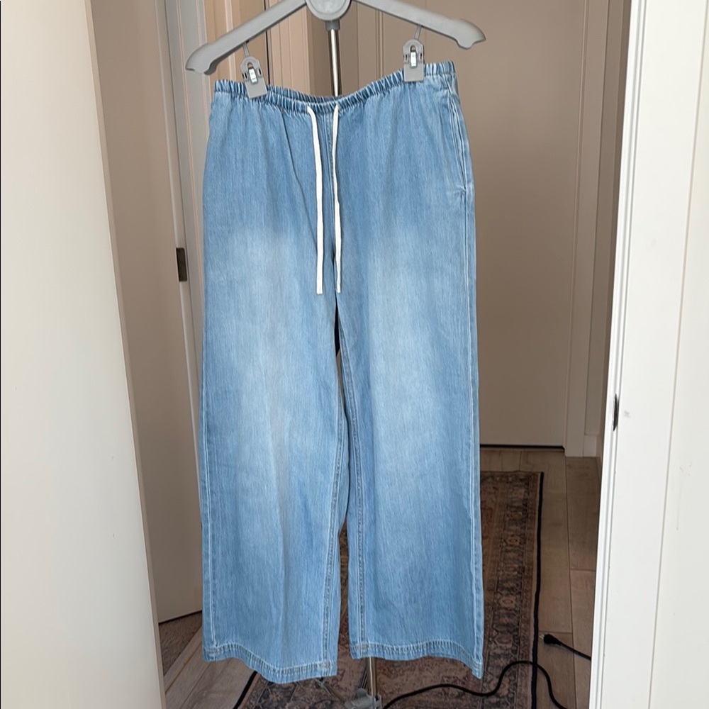 TAGS ON Light Blue Wide-Leg Denim Pants